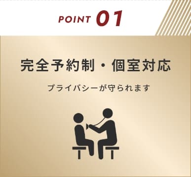 POINT01 完全予約制・個室対応 プライバシーが守られます