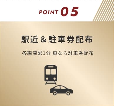 POINT05 駅近＆駐車券配布 各線津駅1分 車なら駐車券配布